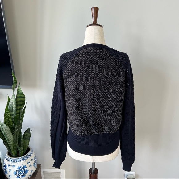 All Saints Navy Crew Neck Sweater with Gold Cross Stitching - Picture 5 of 7